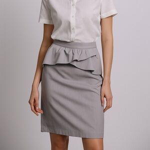 CHELSEA & THEODORE | Feminine Ruffle Pencil Peplum Skirt Pockets in Grey Purple